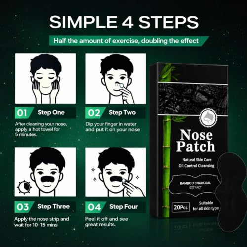 PRIMEBLYᵀᴹ Blackhead Nose Strips 40pcs | قناع إزالة الرؤوس السوداء الفوري | Bamboo Charcoal Nose Pore Cleaner | ماسك للأنف لإزالة الدهون وتنظيف المسام | Deep Cleansing Pore Strips for Men & Women