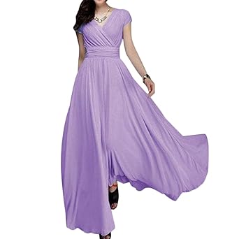 IWEMEK Damen Chiffonkleid V-Ausschnitt Lang Sommerkleider, Brautjungfernkleid Abendkleider Maxikleid Frauen Elegant Langes Swing Lang Empire Tunika Cocktailkleid Partykleider Ballkleid