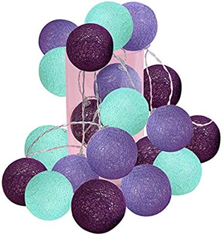 lishistudio 2.5m 20 LED Under The Sea Party Supplies/Mermaid Decor Mint Green Lavender Purple Cotton Balls String Lights Battery Operated Christmas LED
