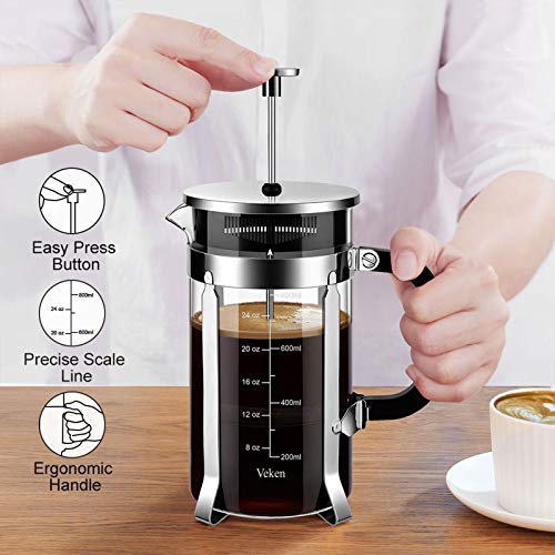 Veken French Press Coffee Maker (34 oz), 304 Stainless Steel Coffee