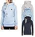 Smile Fish Women Casual Stripe Funnel Neck Pullover Hoodie Sweatshirt with Leather
