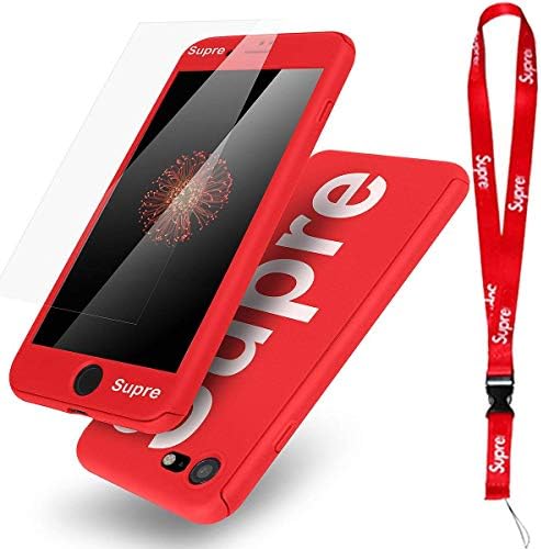 B4Uebuy Supre iPhone 6/6s Case with Lanyard, Ultra Thin Lightweight Supre Fashion Full Body Coverage Protection Soft PC with Screen Protector/Neck Strap for Apple iPhone 6/iPhone 6s(Red)