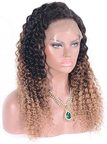 SWEETMM 1b27 Color Jerry Curl Shoulder Length Real Human Hair wigs for Black Women 130% (16" Front)