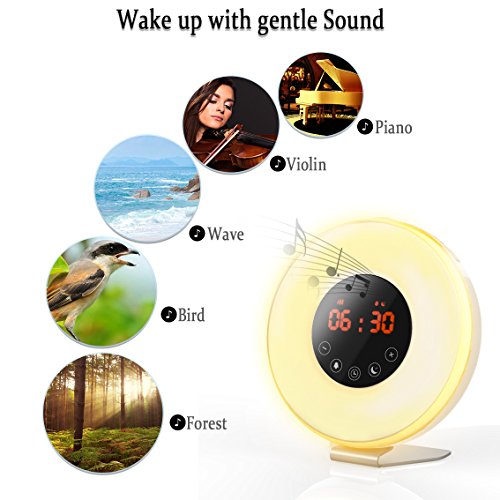 Wake Up Light Alarm Clock,Valoin Digital LED Alarm Clock with 7 Colors Night Light Sunrise and Sunset Simulation, 6 Natural Sounds and FM Radio for Adults and Kids