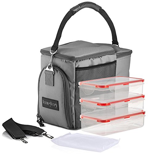 HemingWeigh Reusable Insulated Lunch Box - Durable Lunch Bag Cooler w/Spacious Storage Compartments - Includes 3 Food Storage Containers & Ice Pack (Gray) - Thumbnail 2