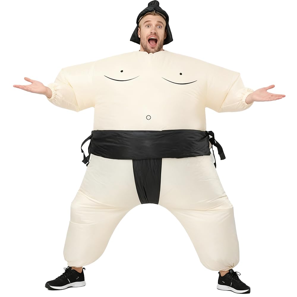 Rafalacy Inflatable Sumo Wrestler Suit Costume for Adult Blow up Halloween Costume Party Fat Suit Fancy Families Member Game (Black Sumo)