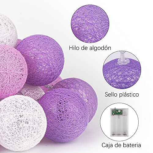 Guirnalda Luces Interior, 3.5M 20 LED Bolas de Algodón Batería, Guirnalda de Luces de Algodón, Cadena de Luces para Algodón Bola, Cadena de Luz LED Temporizador para Balcón, Fiesta, Boda, Decoración