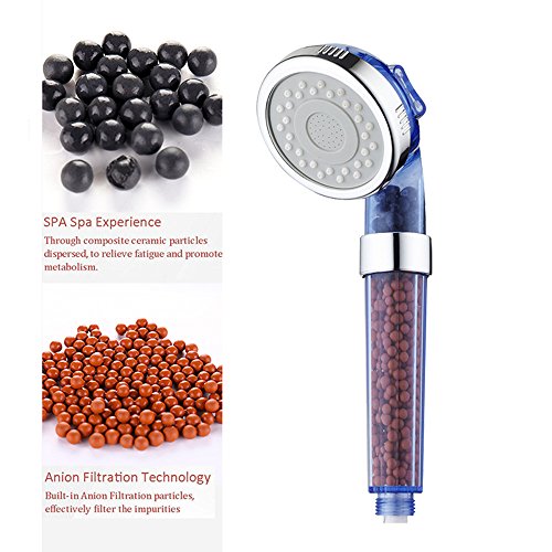 Jeeke High Pressure Ionic Shower Head,Water Bath Bathroom 3 Filtration Shower Heads,Anion Energy Ball Handheld Shower for Dry Hair & Skin SPA (Silver D)