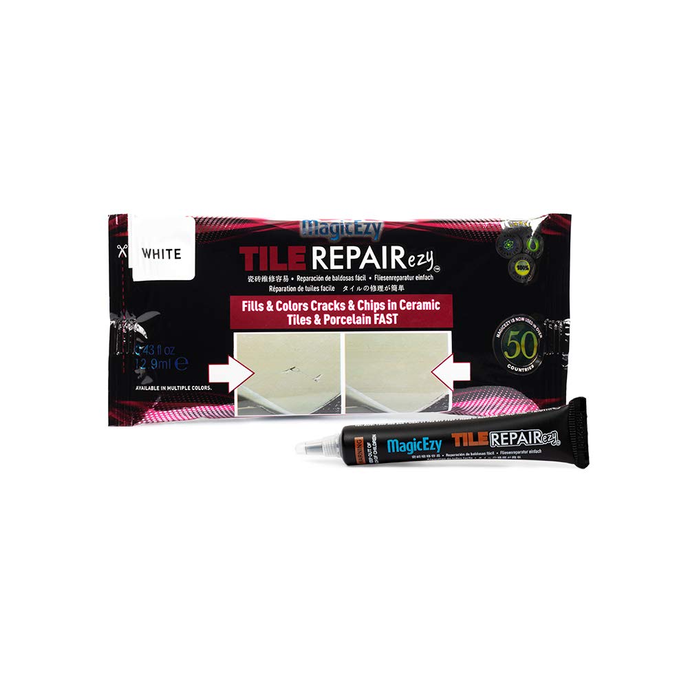 MagicEzy Tile RepairEzy (White) - Ceramic Tile Chip Repair Filler - Porcelain Crack Repair Kit - Gap Filler - Tile Putty - Bathroom Floor Tiles, Counter Tops - Wall Touch Up Pen