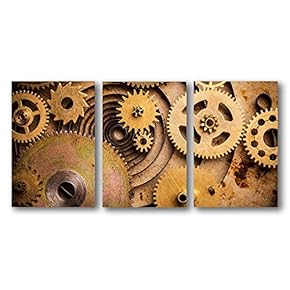 3 Piece Canvas Wall Art for Living Room Bedroom Home Artwork Mechanical Gear Paintings Ready to Hang - 16"x24" x 3 Panels