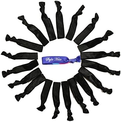 Premium No Crease Ribbon Hair Ties - All Black 20-Pack - No Damage or Tug Creaseless Elastic Ponytail Holders - Hair Accessories by Styla Hair