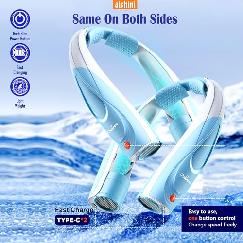 Aishini Neck Fan, Powerful Portable Fan AI 6 Speeds, 6000mAh Long-Lasting, Dual Motor Faster Cooling, USB-C Rechargeable, Hands-Free, (20H Runtime) 360° Airflow, Quiet Personal Fan (BLUE COLOR)