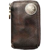 JSBWSFA Genuine Leather Zipper Key Wallet Car Smart Key Chain 6 Hook Zipper Metal Hook Key Chain Bag Small Credit Card Holder