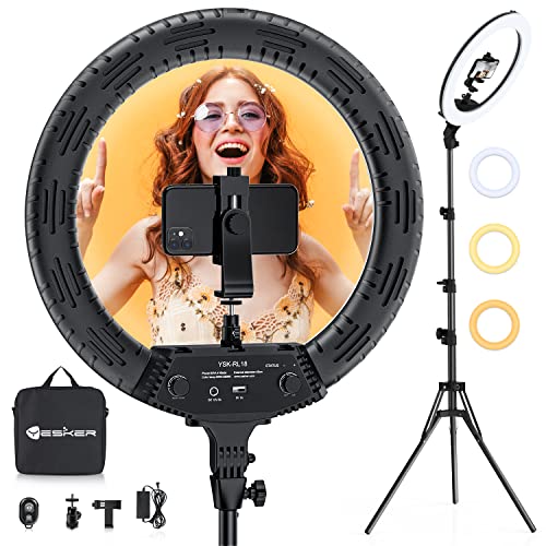 18 Inch Ring Light with Tripod Stand, Yesker LED Ringlight Color Temperature 3200K to 5500K Makeup Ringlights with Phone Holder for Camera Smartphone Video Streaming Selfie TikTok Shooting