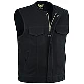 Leatherick Men’s SOA Black Denim Motorcycle Vests Bikers Club Vest with Concealed Carry Pockets