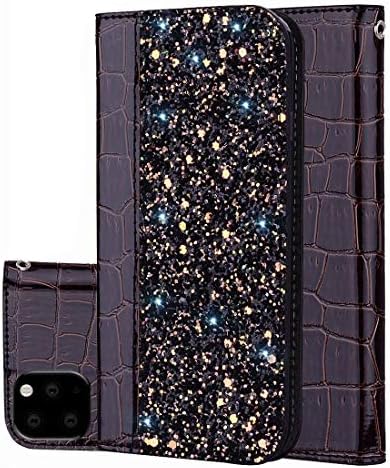 Tianwaihongyan Crocodile Texture Glitter Powder Horizontal Flip Leather Case with Card Slots & Holder for iPhone 11 Pro Max(Black) Black