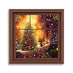 Framed Xmas Window Home Artwork for Living Room Bedroom