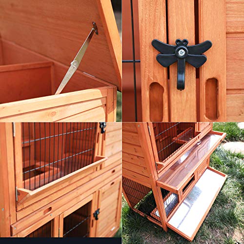 POTBY Wooden Rabbit Hutch Pet Cage Shelter House with Waterproof Roof