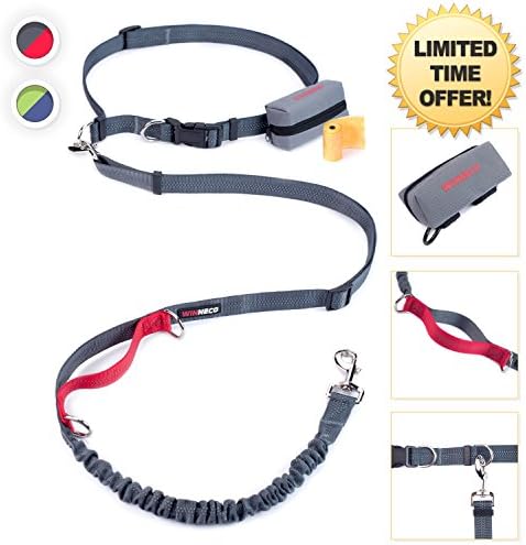 Hands Free Dog Leash for Running, Walking, Hiking, Training - Carrying Pouch - 15 Poop Bags - Reflective - For Medium &amp; Large Dogs - Adjustable Waist Belt - Retractable Dog Leash