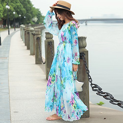 medeshe women's chiffon floral holiday beach bridesmaid maxi dress sundress Wedtrend Women Green Large Floral Wedding Guest Dress Sheath Halter  Backless Long Bridesmaid Dress with Ruffles – WEDTREND main image 1