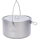 Boundless Voyage Titanium Hanging Pot for Outdoor Camping Backpacking Hiking Ultralight Portable Cooking Pot Camp Kitchen Cookware 1300ML/1950ML/2900ML