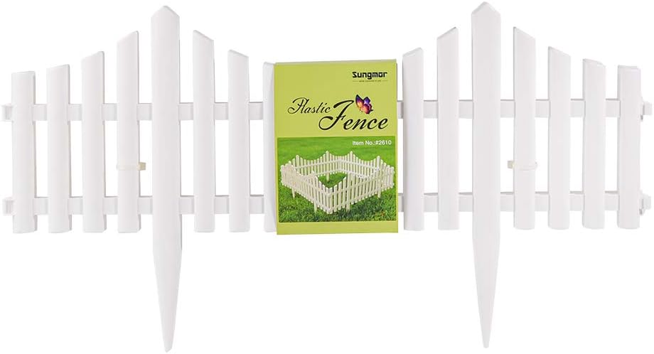 Sungmor Pack of 4 Garden Picket Fence,96 Inch Plastic White Edgings,Grass Lawn Flowerbeds Plant Borders,Landscape Path Panels - Image 3