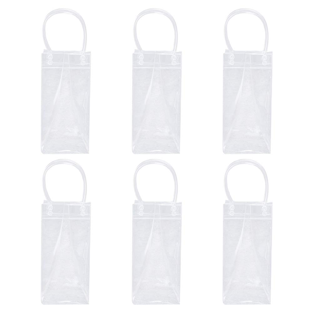 6 Pcs Wine Ice Bag,PVC Leakproof Ice Bag Portable Ice Bucket Wine Cooler Bag Champagne Bottle Chiller with Carry Handle