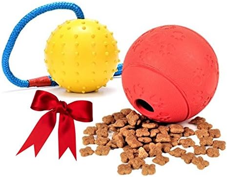 Durable Dog Toys Set. Outdoor Dog Training Rope Ball Launcher And IQ Treat Dispenser Dog Toy Ball For Indoors. Best Gifts For Dogs