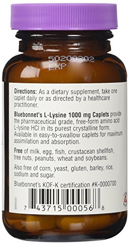 Bluebonnet L-Lysine 1000 mg Capsules, 50 Count