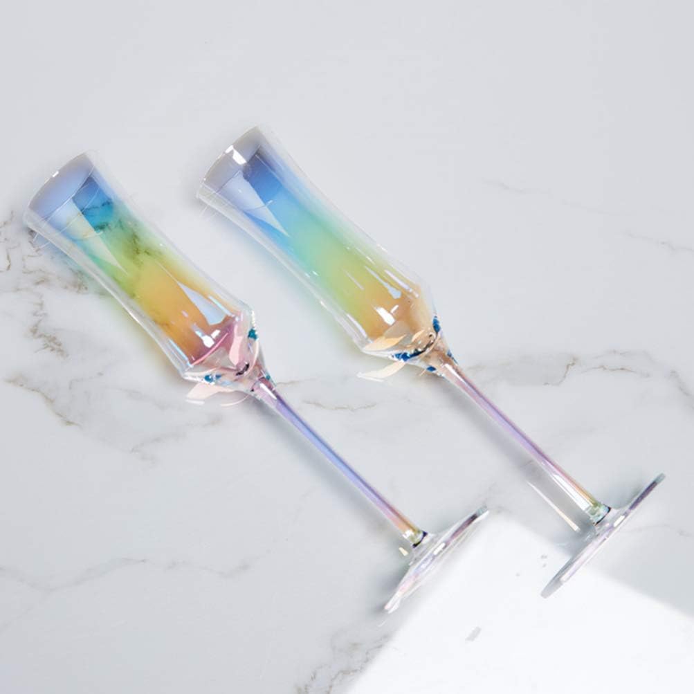 HEMOTON 2Pcs Champagne Flutes Hand Blown Crystal Champagne Glasses Rainbow Goblet Stemmed Wine Glasses for Wedding Christmas New Year Party Supplies - Image 5