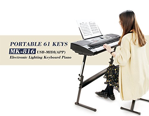 Smart 61 Keys MK-816 USB-MIDI(APP) Electronic Lighting Keyboard Piano with Music Stand LCD Display Screen for Kids/Adults Learing/Training