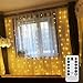 AMARS Curtain Lights 6.5ft x 6.5ft Warm White Backdrop LED Window Fairy String Lights Battery Operated with 8 Modes Remote Control Timer for Bedroom Wedding Party Christmas Indoor Outdoor