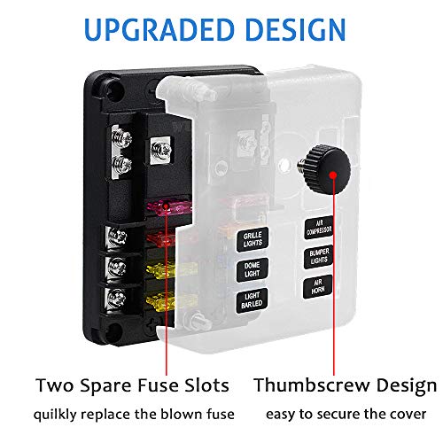 WUPP 12 Volt Fuse Block, Waterproof 6 Way Fuse Box with 6 Ground