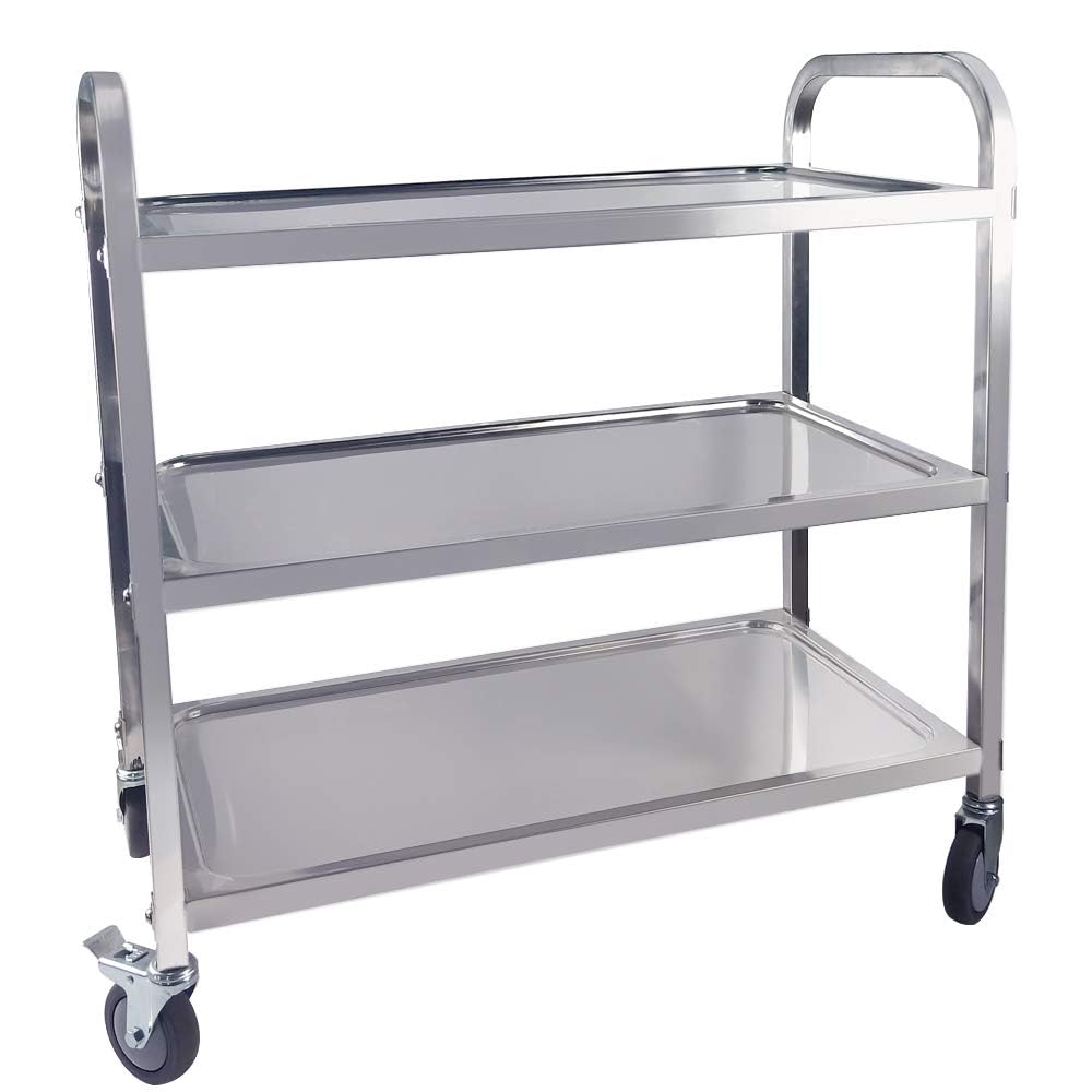 TAIMIKO Stainless Steel Utility Cart - 3-Tier Kitchen Trolley, Restaurants Serving Trolley with Locking Wheels, For Garage, Restaurants, Hotels, Size: 750x400xH835mm