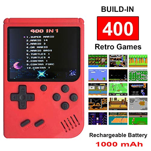 Mini Retro Handheld FC Games Consoles ,Built-in 400 Classic Game, Portable Gameboy 3 Inch LCD Screen 1000mAh Rechargeable Battery TV Output ,Good Gifts for Kids Boys Girls Men Women (Consoles-Red)