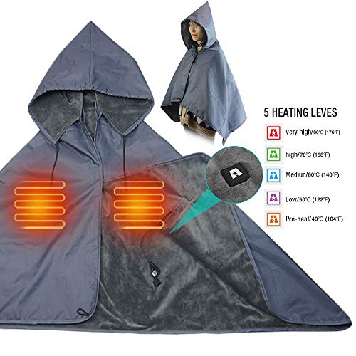 ARRIS Heated Blanket, 5V Electric Outdoor Fleece Blanket with Hood, Waterproof Windproof Stadium Mat for Camping, Picnic, Sports, Football, Concerts, 55 x 27.6 inch
