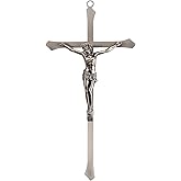 ACHIBANG 10" Metal Crucifix Wall Cross – Modern Catholic Silver Jesus Cross for Wall Decor, Christian Symbol of Faith