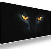 knseva Large Gaming Mouse Pad (31.5" x 15.8") - Black Cat with Golden Eyes Magical Gaze, Extra XXL Extended Office Accessories, Premium Stitched Anti-Slip Desk Mat