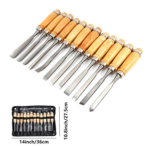 MYOYAY 12Pcs Wood Carving Tools Set Full Size Woodworking Chisels
