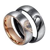 ROWAG 6MM Men Heart Shape Titanium Stainless Steel Couple Wedding Rings for Him and Her Women Cubic Zirconia CZ Inlaid Promise Engagement Bands,Men Size 9