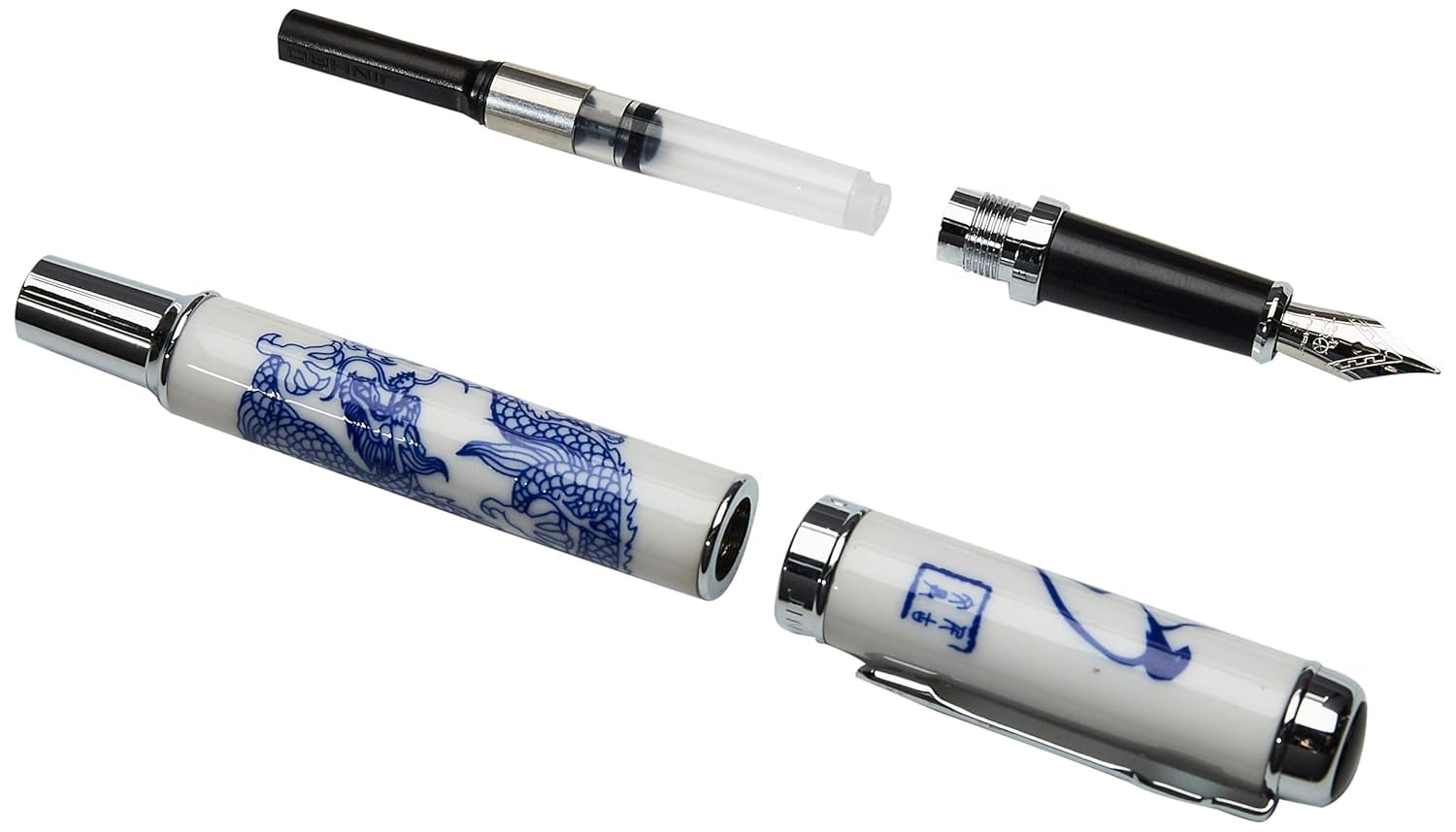 Luxury Fountain Pen Jinhao 950 Blue and White Porcelain Dragon Medium Nib 18kgp
