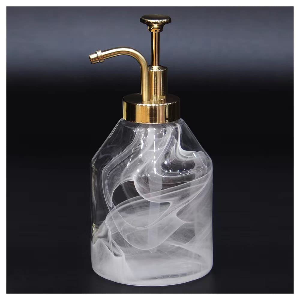 Suanti Thick Glass Soap Dispenser for Bathroom Counter, Unique 3D Smog Soap Bottle Hand-Blown with Gold Smooth Action Pump,Luxury Vintage Kitchen Liquid Dispenser for Syrup,Hand Lotion-375ml,Giftable
