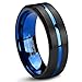 QUEENWISH 6mm/8mm Black Matte Finish Tungsten Carbide Wedding Band Blue Simple Engagement/Anniversary/Couples Jewelry with Ring Box