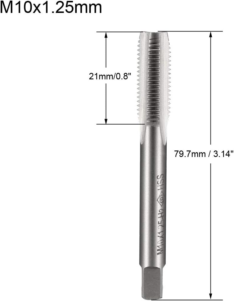 sourcing map Metric Machine Tap M10 x 1.25mm H2 High Speed Steel 3 Straight Flutes Screw Tapping Threading Machinist Repair DIY Tool - Image 3