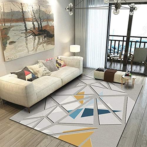 Modern Bohemian Area Rugs, Non Skid Thick Soft Cozy Edge Binding Carpets,Abstract White Blue And Yellow Printed Art Home Decor For Living Room Kitchen Bathroom Hotel Bedroom Bedside Entryway