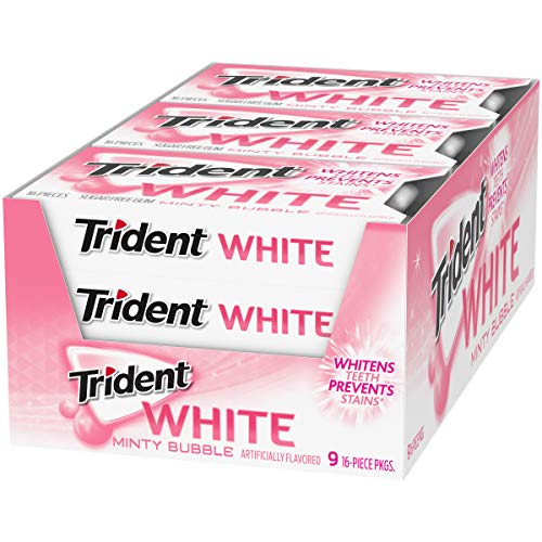 Trident White Minty Bubble Sugar Free Gum, 9 Packs of 16 Pieces (144 Total Pieces)