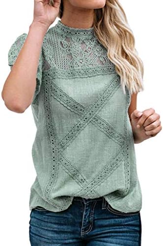 Summer Womens Lace Patchwork Sexy Flare Ruffles Short Sleeve Cotton Blend Plus Size Blouse Tops by QIQIU