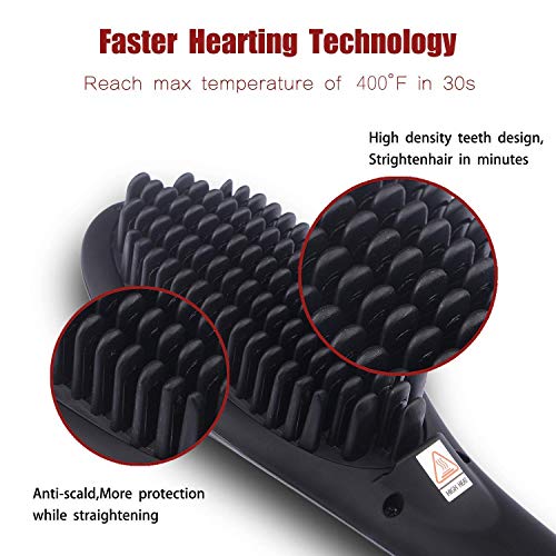 HONGNAL Hair Straightener Brush with Anion Ceramic Iron, Straightening Brush Comb Anti-scald Faster Heating, 110-240V Hot Combs Hair Straightener Auto Shut Off Digital Controls