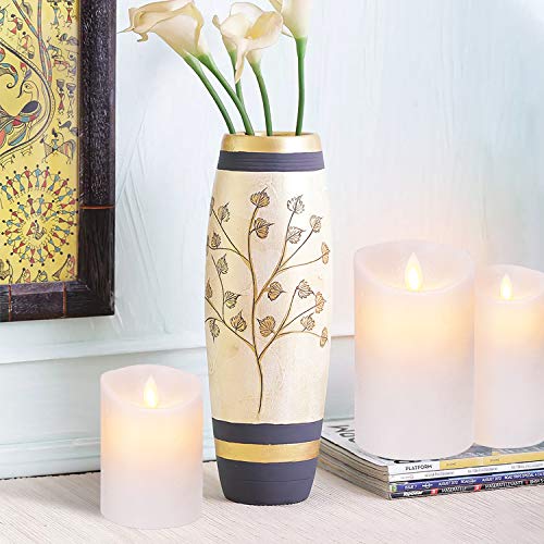 Evenice Flameless Candles Battery Operated Candles Flickering Light Pillar Real Smooth Wax with Timer and 10-Key Remote for Wedding Set of 3 (3 Pack Ivoy White, Wave Top)