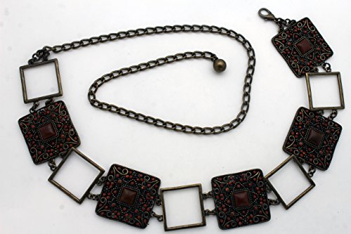 TFJ Women Fashion Bohemian Belt Hip Waist Vintage Gold Metal Charms Brown Beads S M L